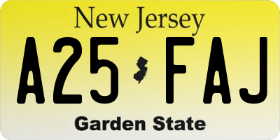 NJ license plate A25FAJ