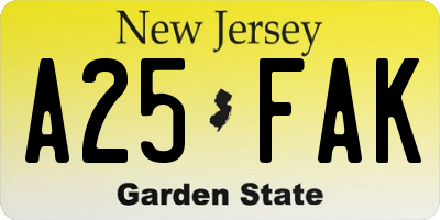 NJ license plate A25FAK
