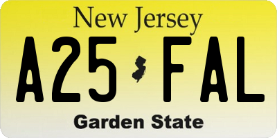 NJ license plate A25FAL