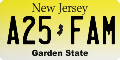 NJ license plate A25FAM