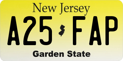 NJ license plate A25FAP