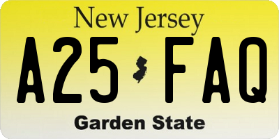 NJ license plate A25FAQ
