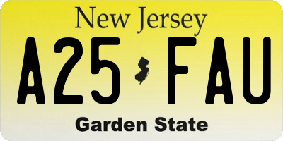 NJ license plate A25FAU