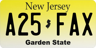 NJ license plate A25FAX
