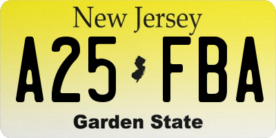 NJ license plate A25FBA