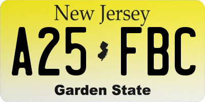 NJ license plate A25FBC