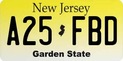 NJ license plate A25FBD