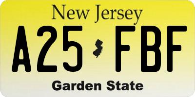 NJ license plate A25FBF