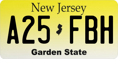 NJ license plate A25FBH