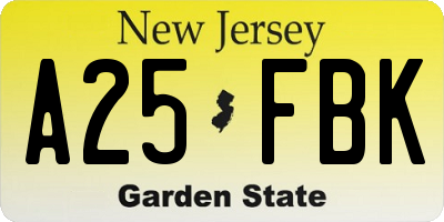 NJ license plate A25FBK