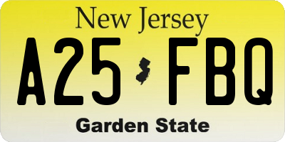 NJ license plate A25FBQ