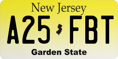 NJ license plate A25FBT