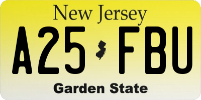 NJ license plate A25FBU