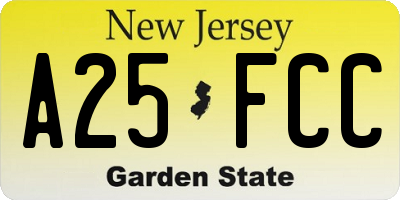 NJ license plate A25FCC