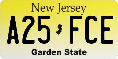 NJ license plate A25FCE