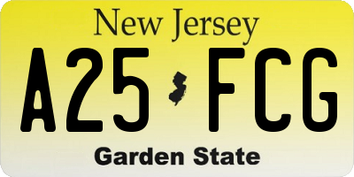 NJ license plate A25FCG