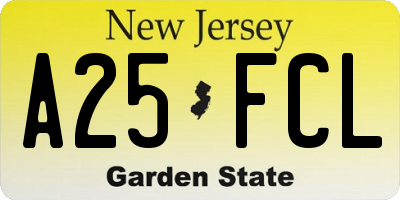NJ license plate A25FCL