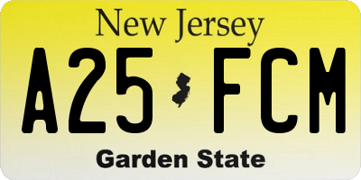 NJ license plate A25FCM