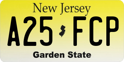 NJ license plate A25FCP