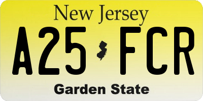 NJ license plate A25FCR