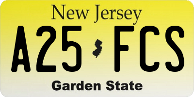 NJ license plate A25FCS