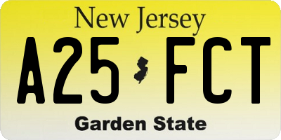 NJ license plate A25FCT
