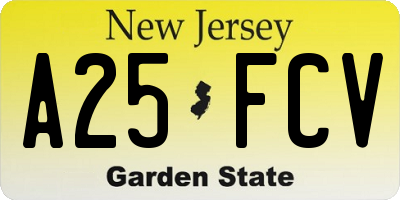 NJ license plate A25FCV