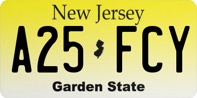 NJ license plate A25FCY