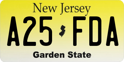NJ license plate A25FDA