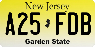 NJ license plate A25FDB