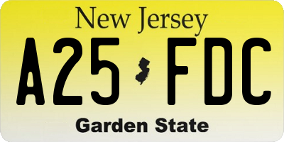 NJ license plate A25FDC