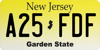 NJ license plate A25FDF