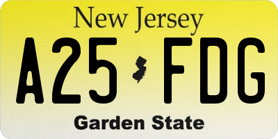 NJ license plate A25FDG