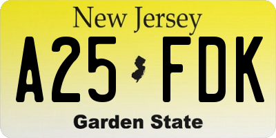 NJ license plate A25FDK