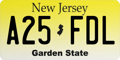 NJ license plate A25FDL