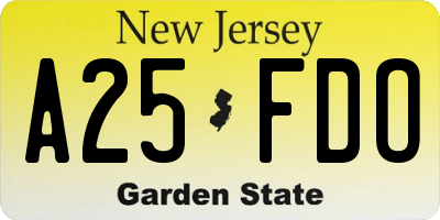 NJ license plate A25FDO