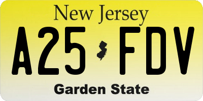 NJ license plate A25FDV