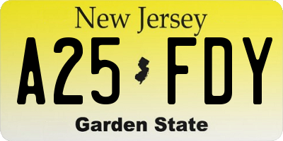 NJ license plate A25FDY