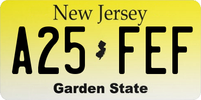 NJ license plate A25FEF