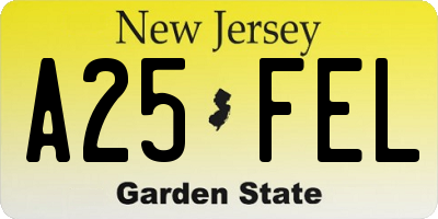 NJ license plate A25FEL