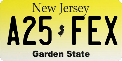 NJ license plate A25FEX