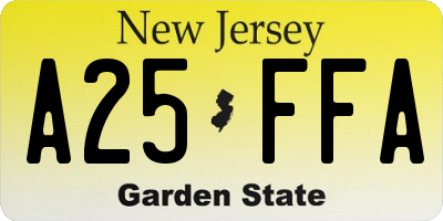 NJ license plate A25FFA