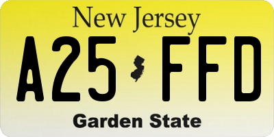 NJ license plate A25FFD