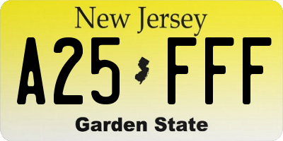 NJ license plate A25FFF