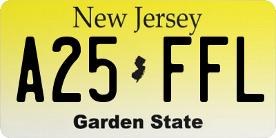 NJ license plate A25FFL