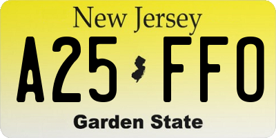 NJ license plate A25FFO