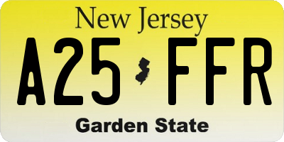 NJ license plate A25FFR
