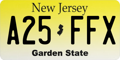 NJ license plate A25FFX