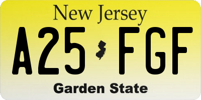 NJ license plate A25FGF