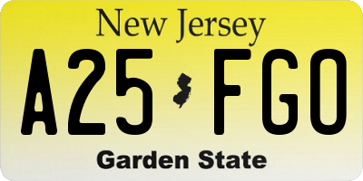 NJ license plate A25FGO